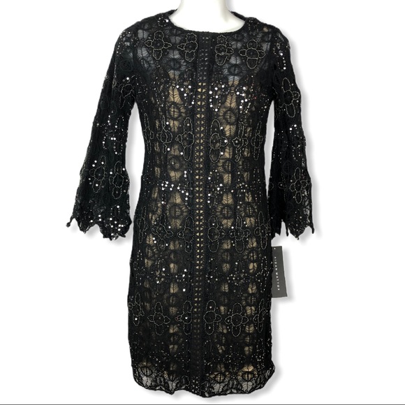 New Aidan Mattox Black 3/4 Sleeve Cocktail Dress 4 - Picture 2 of 15